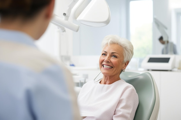 A woman having a free consultation for full arch dental implants near you in the Portland, OR area.
